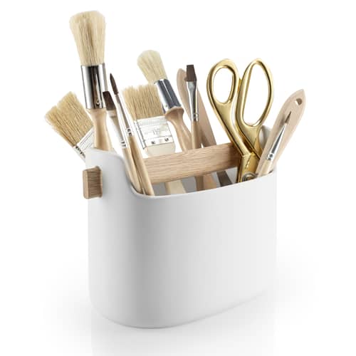 Bac de rangement Toolbox céramique blanc bois naturel / L 19 x H 15 cm - chêne - Eva Trio - Blanc / Chêne - Céramique, Chêne