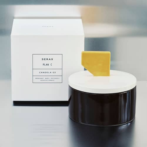 Bougie parfumée Candela 03 Medium céramique rouge / Ø 12,5 x H 13 cm - Serax - Bordeaux & jaune (parfum Bergamote) - Cire de soja, Grès émaillé