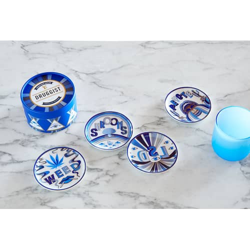 Set de 4 dessous de verre Druggist céramique / Porcelaine & or - Jonathan Adler - Druggist - Porcelaine