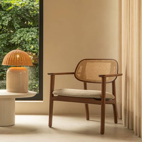 Lampe de table Arvin Medium / H 49 cm - Vincent Sheppard - Mushroom / Rotin - Céramique, Laiton, Rotin