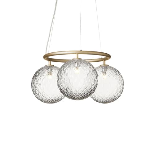Suspension Miira 3 Circular verre transparent / Ø 54 cm - NUURA - Transparent (facetté) / Doré - Aluminium, Verre soufflé bouche