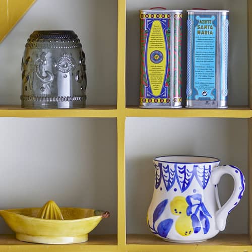 Mug Maxima céramique bleu / Ø 9,5 x H 11,5 cm - 510 ml - Bloomingville - Motif 1 / Bleu & jaune - Grès émaillé