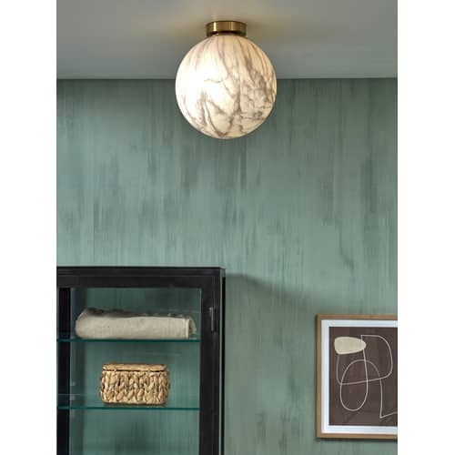 Plafoniera Carrara Large vetro bianco oro / Ø 28 cm - Vetro effetto marmo - It\'s about Romi - Ø 28 cm / Bianco & oro - Metallo, Vetro