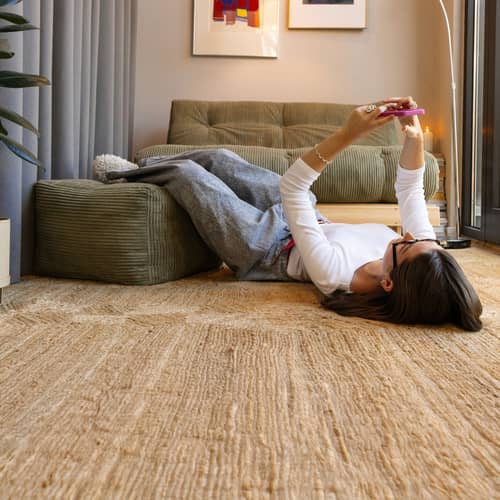 Pouf Buddy tissu beige / 50 x 50 cm - KARUP - Crème douce 550 (velours côtelé) - 