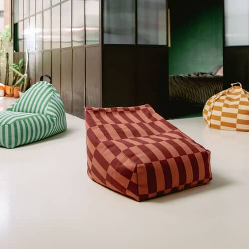 Pouf enfant Vibes tissu rouge - NOBODINOZ - Terracotta / Carreaux - Coton biologique, Polystyrène expansé