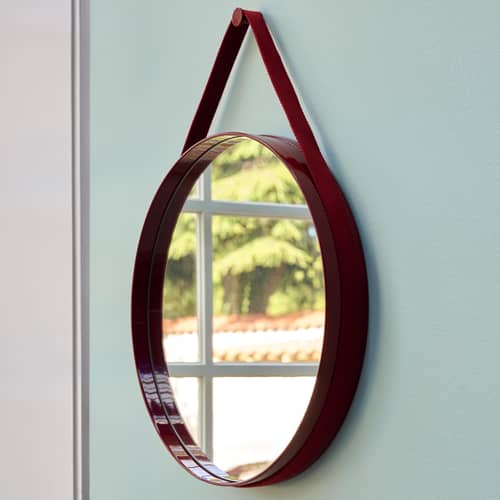 Specchio murale Strap n°2 metallo rosso / Ø 70 cm - Cinghia in Tessuto - Hay - Rosso - Acciaio laccato, Tessuto poliestere, Vetro