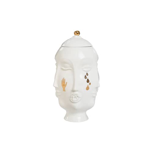Vase Gilded Muse frida céramique blanc or / Ø 24 x H 31 cm - Avec couvercle - Jonathan Adler - Blanc & or - Porcelaine