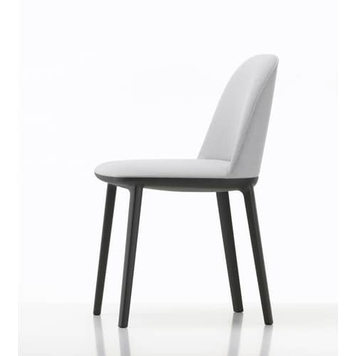 Chaise rembourrée Softshell Side Chair tissu gris / 4 pieds - Vitra - Gris Galet (tissu Dumet) - Mousse polyuréthane, Polyamide renforcé de fibre de verre, Tissu