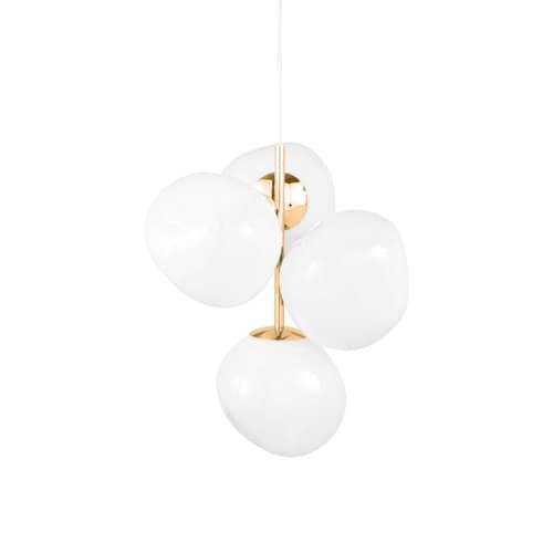 Sospensione Melt Chandelier Mini materiale plastico bianco / LED - Ø 54 x H 63 cm - Tom Dixon - Bianco opalescente & Oro - Acciaio, Policarbonato soffiato