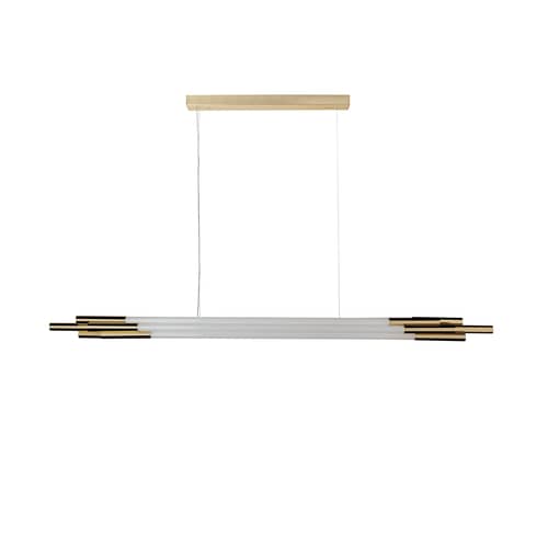 Sospensione ORG Horizontal Medium vetro bianco / LED - L 160 cm / Vetro - DCW éditions - Ottone e bianco - Alluminio anodizzato, Vetro opalino