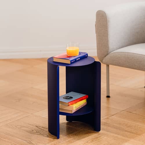 Table d\'appoint Wa métal bleu / Ø 32 x H 50 cm - NOO.MA - Bleu myrtille - Acier thermolaqué