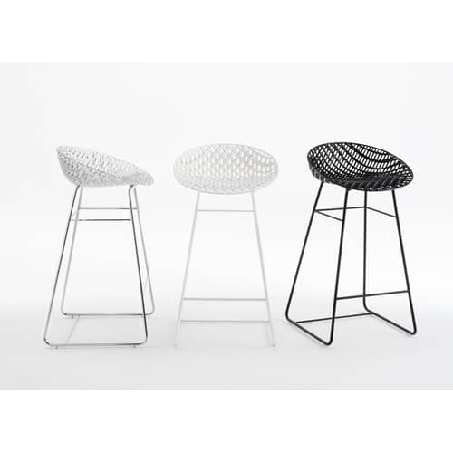 Tabouret de bar Smatrik plastique blanc / Indoor - H 65 cm - Kartell - Blanc / Pied blanc - Acier laqué, Polycarbonate