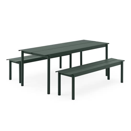 Banc Linear métal vert / L 170 cm - Muuto - Vert foncé - Acier revêtement poudre
