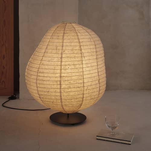 Lampada da posa Kurbis Low carta bianco / Ø 60 x H 63,3 cm - Ferm Living - Bianco & Nero - Acciaio inossidabile, Carta di riso Washi
