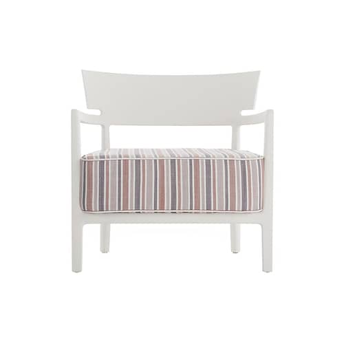 Cara OUTDOOR Padded armchair plastic material textile red / Fabric - Kartell - Matte white / Brick striped fabric - Outdoor fabric, Polycarbonate, Polyurethane foam