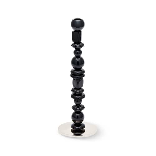 Portacandela Perles vetro nero / Piccolo - H 34 cm - Pols Potten - Nero - Acciaio inossidabile, Vetro riciclato