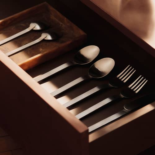 Set de couverts Stelo métal / 4 pièces - Ferm Living - Acier brossé - Acier inoxydable brossé