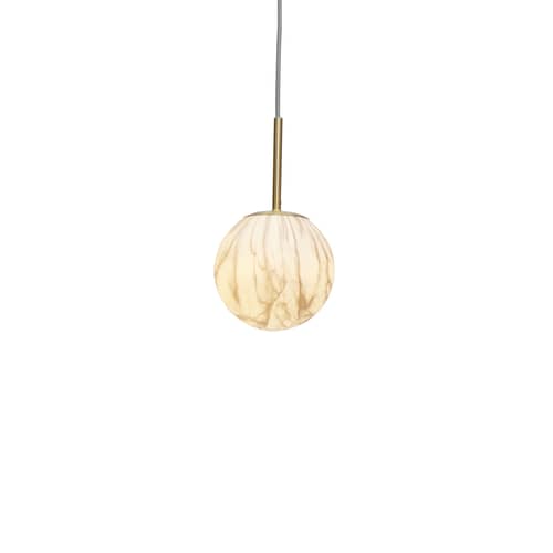 Sospensione Carrara vetro bianco oro / Ø 16 cm - Vetro effetto marmo - It\'s about Romi - Effetto Marmo Bianco / Oro - Metallo, Vetro