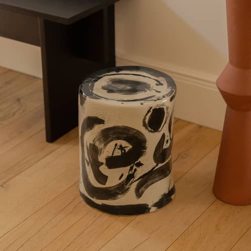 Beistelltisch Pawn Sophia 06 keramik beige / Ø 27 x H 34 cm - Serax - Beige & Schwarz - emaillierter Sandstein