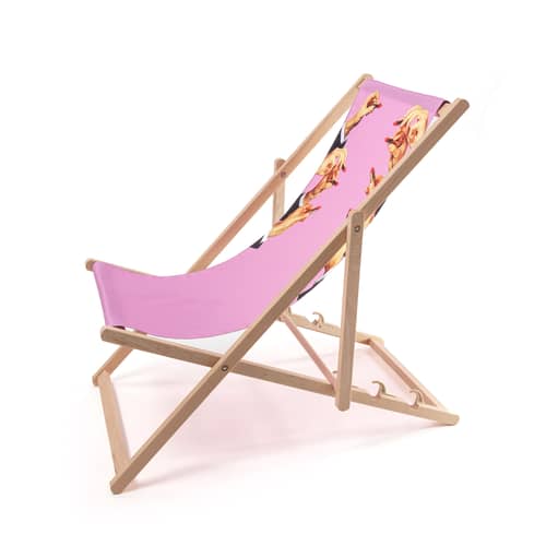 Chaise longue pliable inclinable Toiletpaper bois multicolore / Lipsticks pink - Seletti - Lipsticks pink - Hêtre massif, Polyester