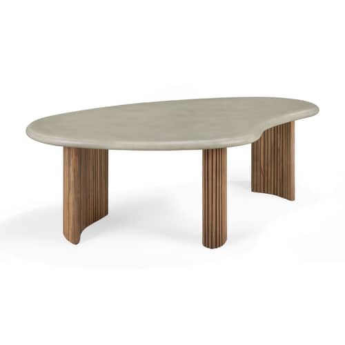 Boomerang Outdoor Coffee table stone grey / 126 x 74 x H 40 cm - Recycle concrete & Teak - Ethnicraft - 126 x 74 x H 40 cm/ Light grey - Concrete, Recycled teak wood