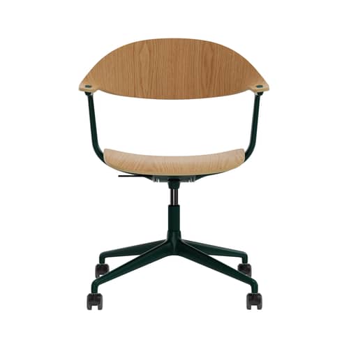 Fauteuil à roulettes Mynt / Chêne - Vitra - Chêne / Pied vert bouteille - Aluminium, Contreplaqué