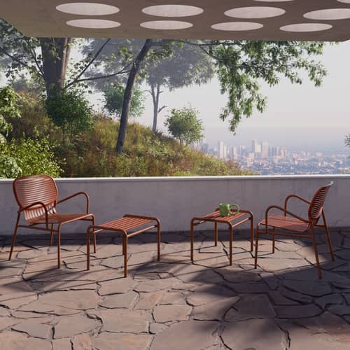 Fauteuil bas empilable Week-end métal orange / Aluminium - Petite Friture - Corail - Aluminium