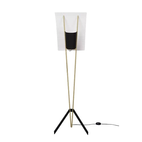 Lampadaire G30 métal blanc noir or / Réédition 1958, Pierre Guariche - SAMMODE STUDIO - Noir & blanc / Laiton - Acier laqué, Laiton brossé