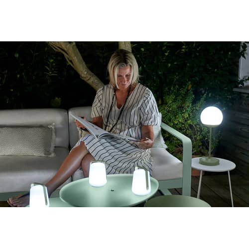 Lot de 3 lampes extérieurs sans fil rechargeables Balad métal bleu / H 13,5 cm - Fermob - Bleu Acapulco - Aluminium, Polyéthylène