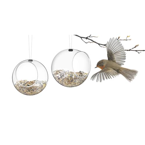 Set de 2 mangeoires à oiseaux design verre / Ø 12,3 cm - Eva Trio - Transparent - Acier inoxydable 18/10, Silicone, Verre soufflé bouche borosilicaté