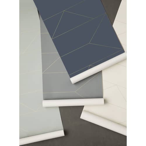 Papier peint Lines papier bleu / 1 rouleau - Larg 53 cm - Ferm Living - Bleu / or - Toile intissée