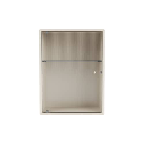 Badezimmer-Hängeschrank Ripple holz weiß / B 35,4 x T 20 x H 46,8 cm - Gewelltes Glas - MONTANA - Oat 158 - Geriffeltes Glas, lackierte Holzfaserplatte