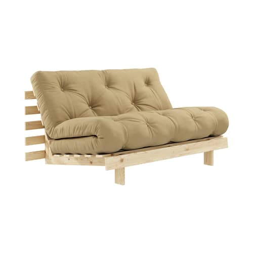 Canapé convertible Roots / L 140 cm - 3 positions / Structure pin clair - KARUP DESIGN - Beige doré 758 / Pin clair - Fibres recyclées mélangées, Mousse, Pin massif certifié FSC, Tissu