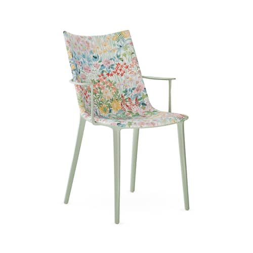 Sedia imbottita H.H.H x Liberty tessuto verde / Guscio in tessuto a fantasia - Riciclato - Kartell - Verde pallido / Motivo lichene (tessuto Liberty) - Cotone, Poliuretano riciclato, Tecnopolimero termoplastico riciclato