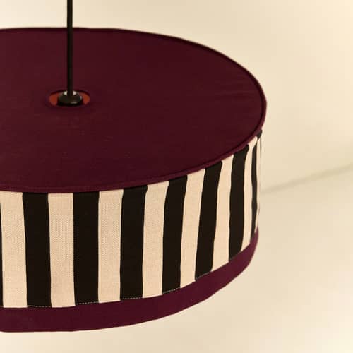 Abat-jour Paul tissu noir / Ø 50 x H 18 cm - NOBODINOZ - Rayé noir & sable - Coton biologique, Fer