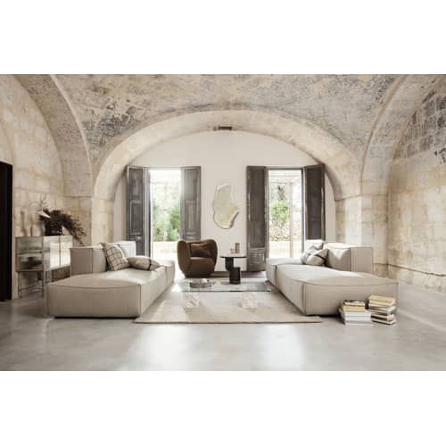 Anrichte Haze metall glas beige / L 110 x H 90 cm / 2 Türen aus geriffeltem Glas - Ferm Living - Kaschmir-beige / Riffelglas - epoxy-beschichtetes Metall, Geriffeltes Glas