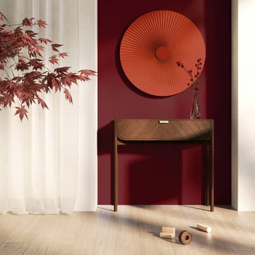 Console Marius bois naturel / Avec tiroir - L 100 cm - Hartô - Chêne teinté - Chêne massif teinté, Laiton, MDF plaqué chêne teinté