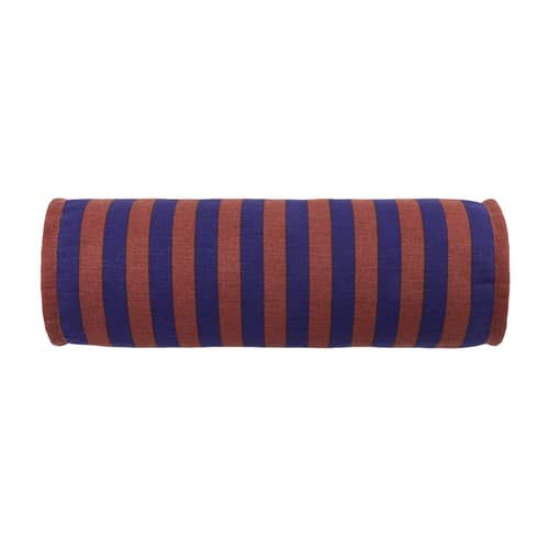 Coussin Vibes Cylinder tissu bleu / Ø 16 x L 50 cm - NOBODINOZ - Rouge brun & bleu encre / Rayé - Coton biologique, Polyester