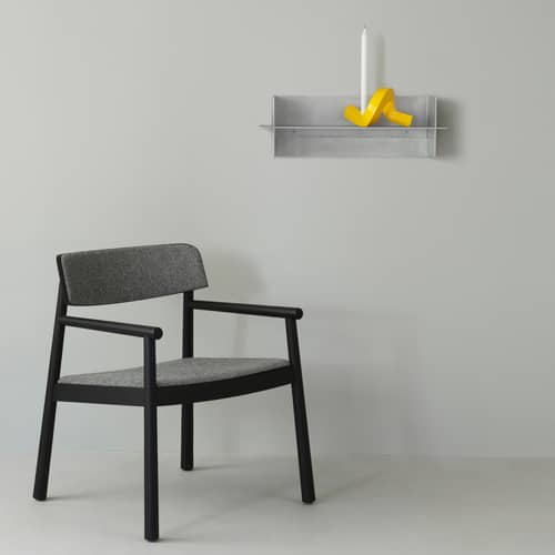 Fauteuil bas rembourré Timb tissu gris - Normann Copenhagen - Tissu gris (Hallingdal 166) / Frêne noir - Contreplaqué de frêne, Frêne massif, Mousse, Tissu