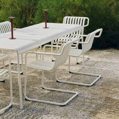 Fauteuil de repas Palissade Cantilever métal blanc / Large - Hay - Blanc crème - Acier thermolaqué