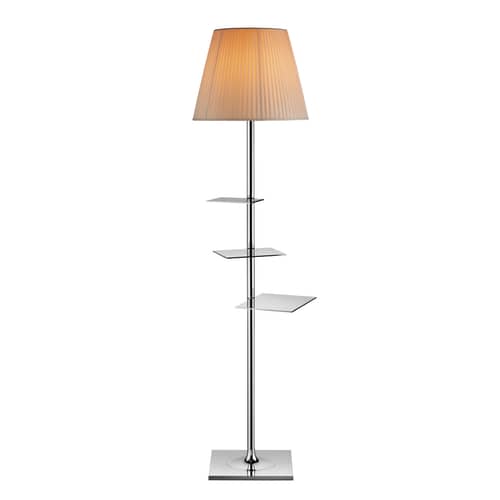 Lampadaire Bibliothèque Nationale métal tissu beige / Port USB intégré - Philippe Starck, 2013 - Flos - Tissu beige / Pied chromé - Aluminium poli, Polycarbonate, Tissu
