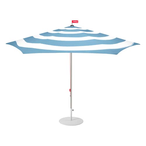 Parasol Stripesol bleu / Ø 350 cm - Base grise incluse - Fatboy - Bleu Wave / Base gris clair - Acier inoxydable, Aluminium, Toile polyester