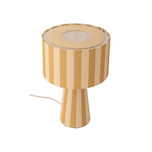 Emmie Table lamp textile yellow / Ø 20 x H 30 cm - Bloomingville - Yellow striped (Linen fabric) - Iron, Linen fabric, PVC