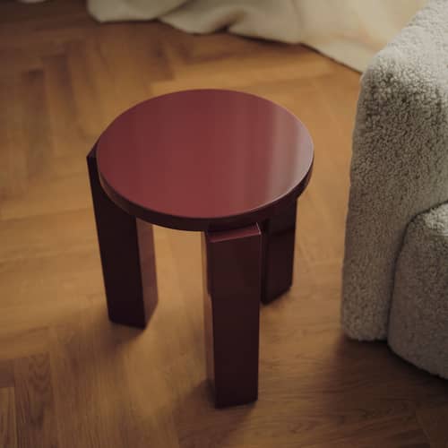 Tabouret Atlas bois rouge / Rond - NEW WORKS - Bordeaux - MDF laqué