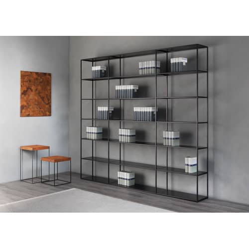 Bibliothèque Easy Irony métal noir / L 104 x H 226 cm - Zeus - Noir cuivré - Acier peint