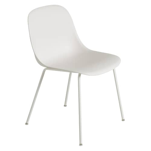 Chaise Fiber / Pieds métal - Plastique recyclé - Muuto - Blanc - Acier, Plastique recyclé