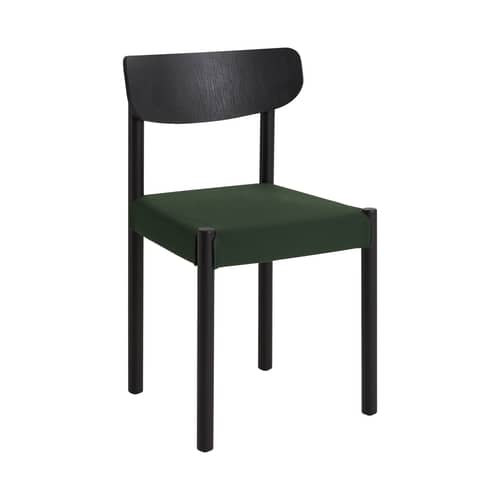 Chaise rembourrée Pack 11 / Dossier contreplaqué - Hay - Tissu vert (Steelcut 975) / Noir - Chêne laqué, Mousse, Tissu