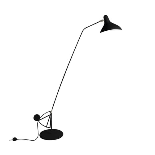Lampada a stelo Mantis BS1 B metallo nero / Schottlander - Riedizione 1951 - Base rotonda - DCW éditions - Nero / Paralume nero - Acciaio, Alluminio