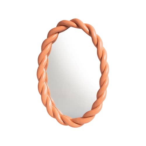 Miroir mural Braid rose / Ovale - Polyrésine / L 26 x H 35 cm - & klevering - Rose - Polyrésine, Verre