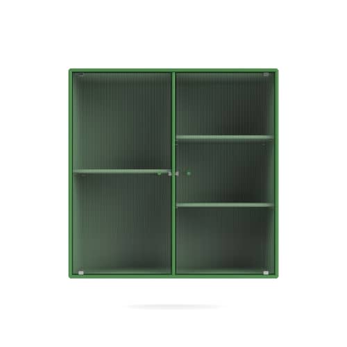 Wandablage Ripple II holz grün / Vitrine - B 69.6 x T 30 x H 69,6 cm / Gewelltes Glas - MONTANA - Parsley 152 - Geriffeltes Glas, lackierte Holzfaserplatte